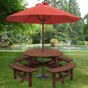 Kelly 6-Person Wooden Circular Patio Picnic Table Set with 3 Built-in Benches, Outdoor Furniture - The Pop Home - 1 of 4