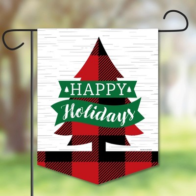 Big Dot of Happiness Holiday Plaid Trees - Outdoor Lawn and Yard Home Decorations - Buffalo Plaid Christmas Party Garden Flag - 12 x 15.25 inches