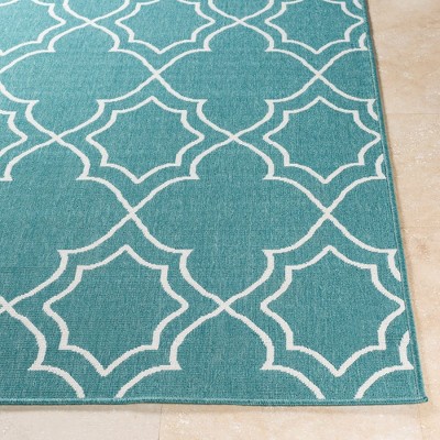 Liam Teal and White Wool Rectangular Area Rug 2'5" x 4'5"