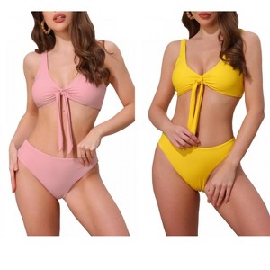 INSPIRE CHIC Women's Lace Up Decoration Push Up Wide Strap Top Triangle Bottom Swimwear Bathing Bikini Suits 2 Sets - 1 of 4