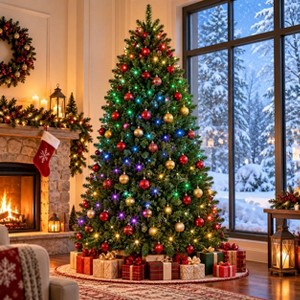 Pre-Lit Artificial Christmas Tree with 698 Color Changing LED Lights ...