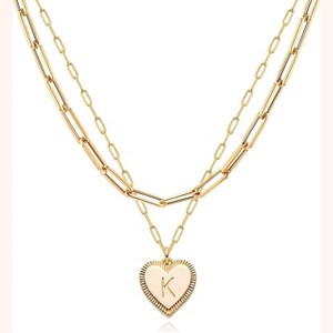 14K Gold Initial Layered Necklace - Paperclip Chain, Personalized Dainty Jewelry for Women - 1 of 4