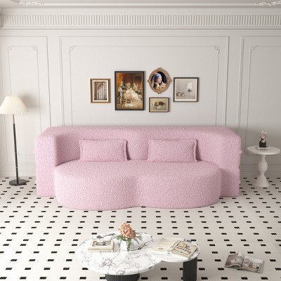 78" Convertible 2 Seater Sofa Bed Couch Twin Bed Sleeper Sofa With 2 Pillows Teddy Fabric Foam-Filled Floor Sofa Couch-Cuddlewood