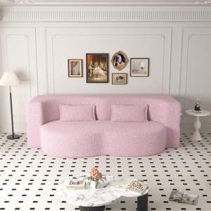 78" Convertible 2 Seater Sofa Bed Couch Twin Bed Sleeper Sofa With 2 Pillows Teddy Fabric Foam-Filled Floor Sofa Couch-Cuddlewood - 1 of 4