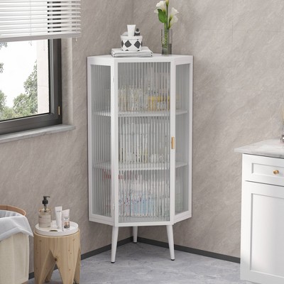 VYNXARIA Modern White Corner Storage Cabinet