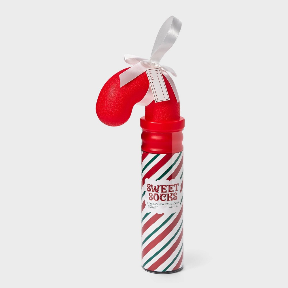 Adult Candy Cane 3pk Crew Socks - Black/Ivory/Charcoal Heather One Size Fits Most