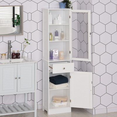 Slim Tower White Storage Cabinet with Anti-Toppling Design