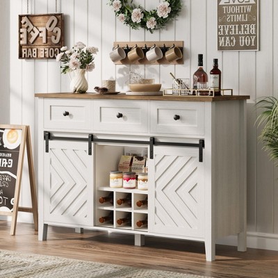 Farmhouse 47.2'' Buffet Cabinet with Sliding Barn Door, 33.4'' Tall Wood Rustic Sideboard with 3 Drawer