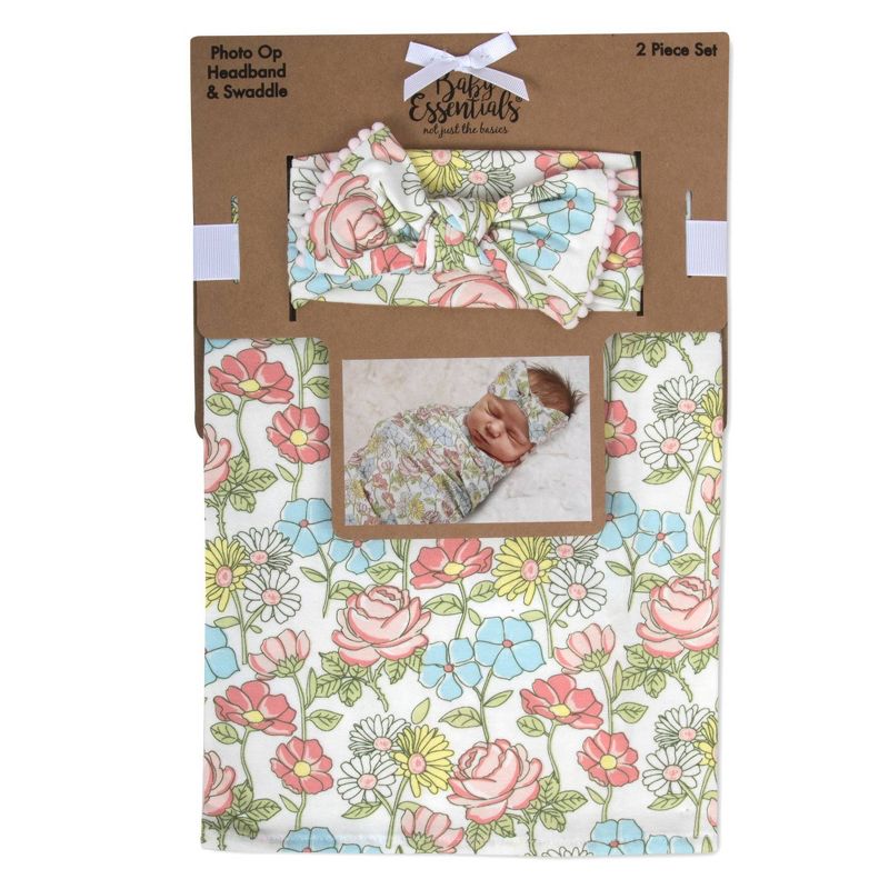 Baby Essentials Wild Floral Swaddle Blanket and Headband Set, 2 of 4