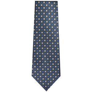TheDapperTie Men's Navy Blue And White Geometric Necktie with Hanky - 1 of 3