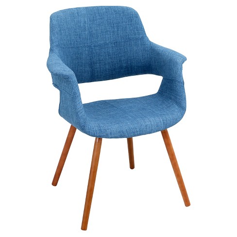 Vintage Flair Mid Century Modern Walnut Wood Legged Dining Chair Polyester/Blue - LumiSource - image 1 of 4