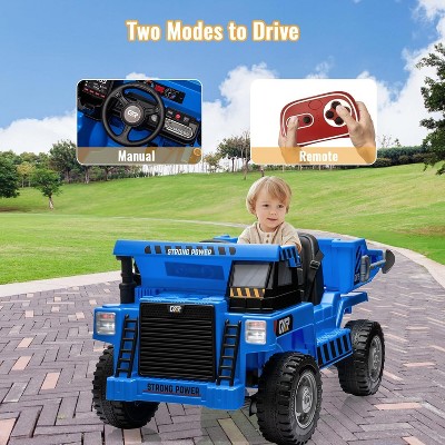 Blue 12V Kids Ride On Dump Truck with Remote Control