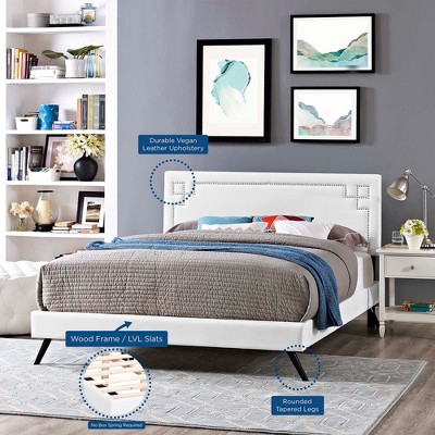 Ruthie Queen White Faux Leather Upholstered Platform Bed