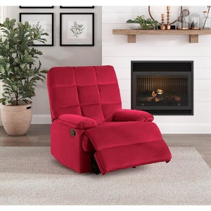 Reclining Chair Velvet Upholstery Square Tufted Back Pillowtop Arms Solid Wood Furniture - 1 of 4