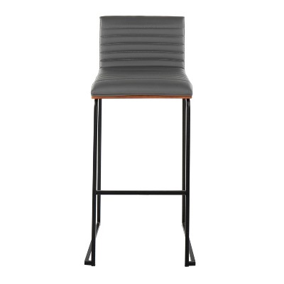 Gray and Walnut Wood Industrial Bar Stools with Black Metal Legs, Set of 2