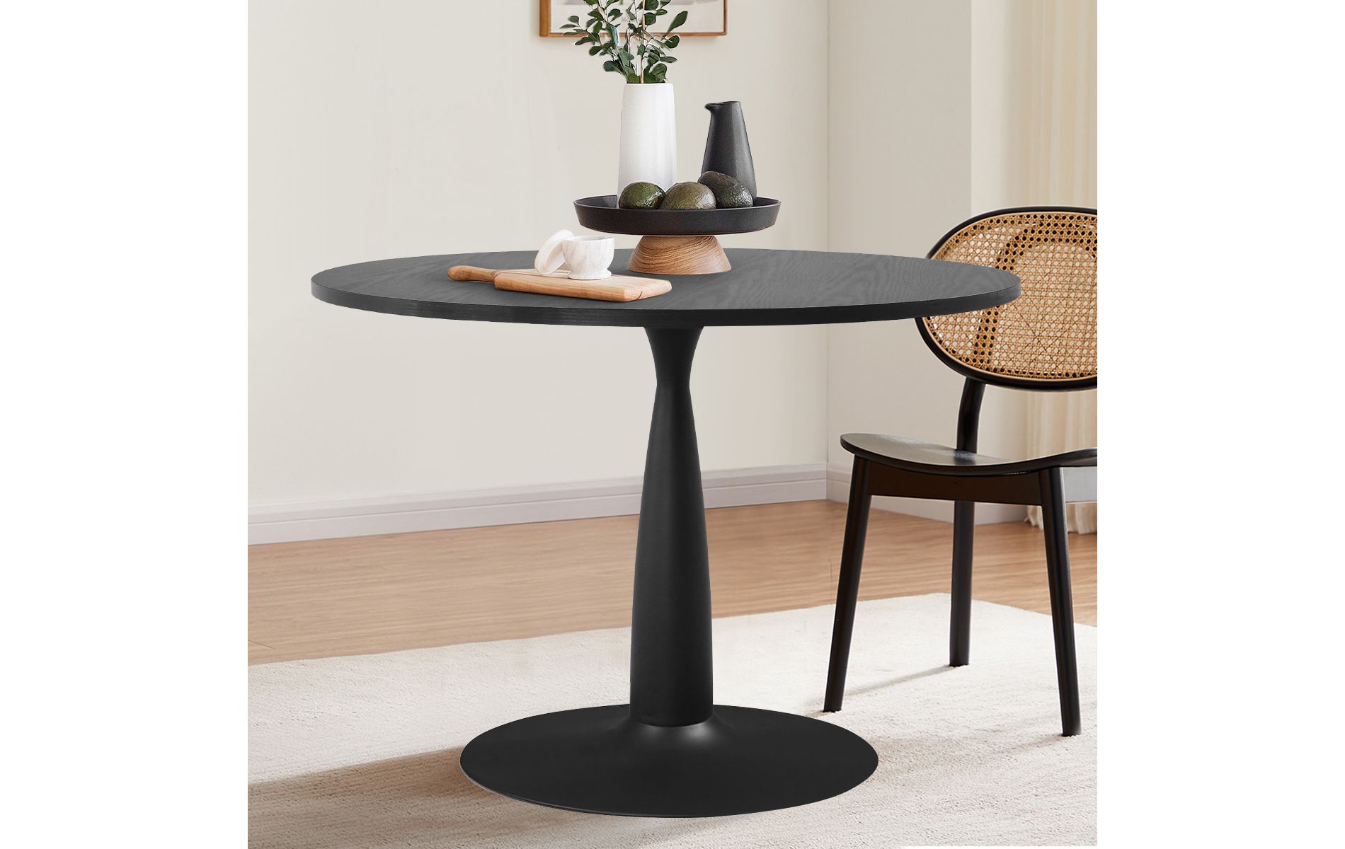 Modern 35.5" Round Dining Table for Apartment or Breakfast Nook, Black Pedestal Base Table for 2-4 People-Maison Boucle