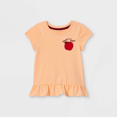 Toddler Girls' Apple Embroidered Peplum Short Sleeve T-Shirt - Cat & Jack™ Light Peach