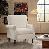 Beautyolove Beige Chenille Upholstered Wood Frame Accent Chair Armchair with Turned Legs and Tufted Rolled Armrests - 3 of 4