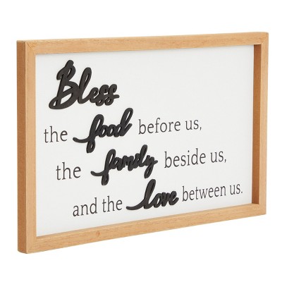 Farmlyn Creek Dining Room Wall Decor, Farmhouse Bless the Food Before Us Sign for Kitchen, 16 x 9 In