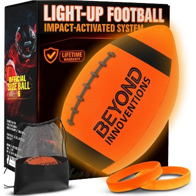 Beyond Innoventions Glow in the Dark Football – Light Up Size 6 Football for Boys & Girls 8–15 | Includes 2 Light Up Bands & Drawstring Bag
