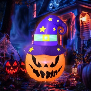 5FT Halloween Decorations Outdoor Halloween Inflatables Pumpkin with Build-in LED Lights Blow Up Pumpkin for Halloween Indoor Outdoor Yard Garden - 1 of 4