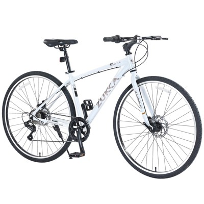 INFURNIC Bicycles Shimano 7 Speed Hybrid Road Bike with Double Disc Brakes for Men and Women City Riding, White, 64.57"*25.19"*37.79"