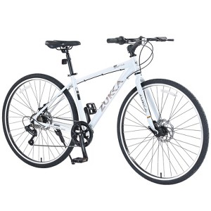 INFURNIC Bicycles Shimano 7 Speed Hybrid Road Bike with Double Disc Brakes for Men and Women City Riding, White, 64.57"*25.19"*37.79" - 1 of 4
