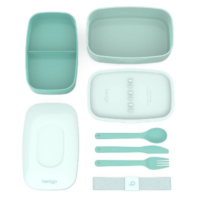 Aqua Stackable Bento Lunch Box with Built-in Utensils