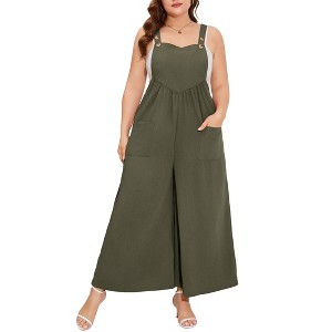 Coolmee Womens Plus Size Jumpsuit Wide Leg Adjustable Straps Romper Waist Loose Fit Overalls with Pockets - 1 of 4