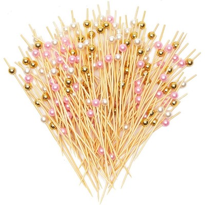 Okuna Outpost 150 Pack Bamboo Toothpicks, 3 Colors Cocktail Picks for Appetizer (4.7 In)