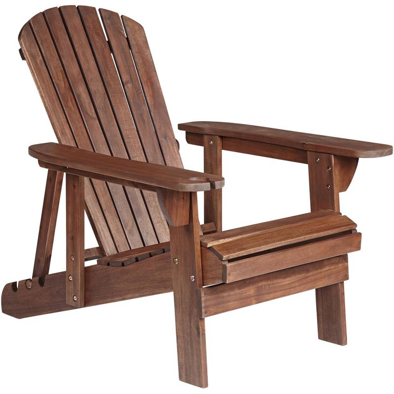 Teal Island Designs Kava Dark Brown Wood Outdoor Adirondack Chair with Wine Holder, 1 of 10