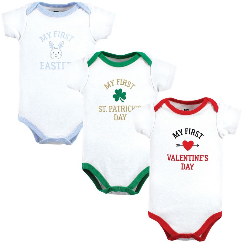 Hudson Baby Infant Boy Cotton Bodysuits, Boy First Valentine Easter, 1 of 6
