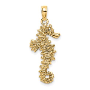 Black Bow Jewelry 14k Yellow Gold 3D Textured Seahorse Pendant, 30mm - 1 of 4