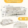 3-Seater Sofa Bed, Faux Leather Futon Sleeper Couches, Adjustable Backrests and Armrest Headrests with Split Two Separate Sectional Sofas White - 2 of 4