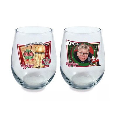 ICUP, Inc. A Christmas Story Iconic Quotes 21oz Stemless Wine Glass Set | 2 Glasses