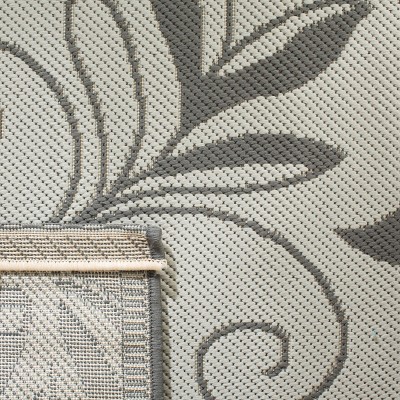 Gray Floral Synthetic Flat Woven Reversible Rug