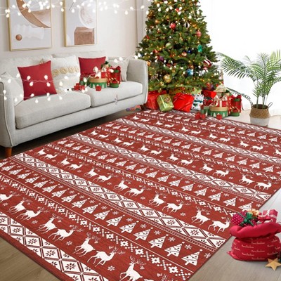 Coucheta Christmas Snowflake Area Rug, Washable Low Pile Carpet, Non-Slip Soft Holiday Decor for Living Room, Bedroom, Kitchen & Dining