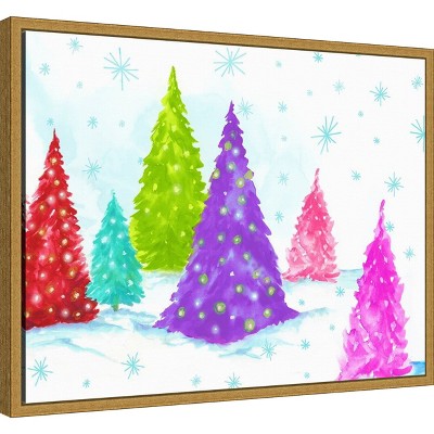 Magic Christmas Trees Colorful Canvas Wall Art Print