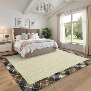 Modern Border Area Rugs 9x12 Washable Non-Slip Carpet for Living Room, Soft Low Pile Farmhouse Rugs, Thin Contemporary Accent Throw Rug - 1 of 4