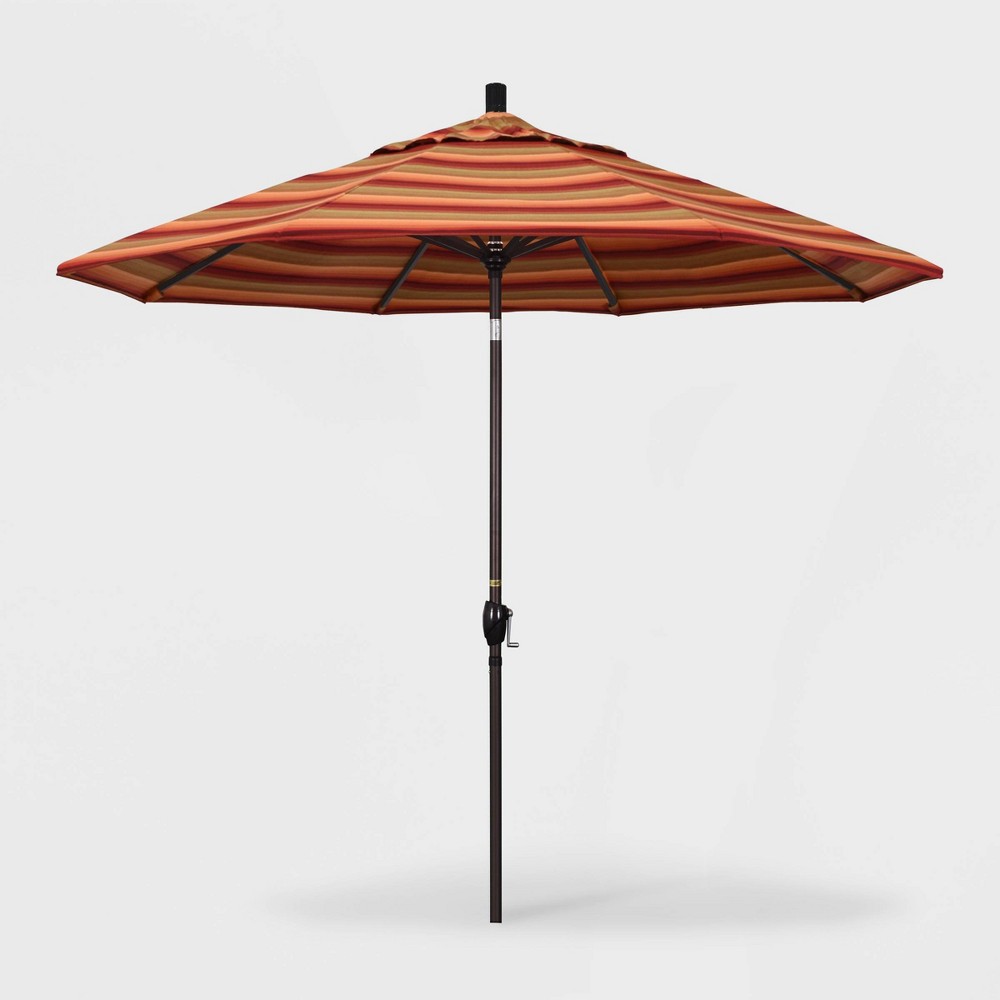 9' Pacific Trail Patio Umbrella Push Button Tilt Crank Lift - Sunbrella Astoria Sunset - California Umbrella