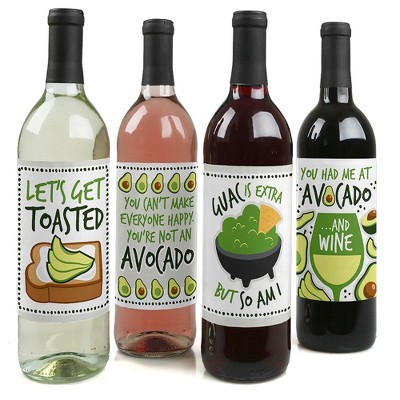 Big Dot of Happiness Hello Avocado - Fiesta Party Decorations for Women and Men - Wine Bottle Label Stickers - Set of 4