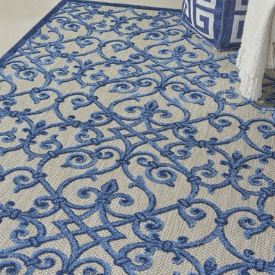 Aloha Grey/Blue Synthetic 3'6" x 5'6" Reversible Outdoor Rug