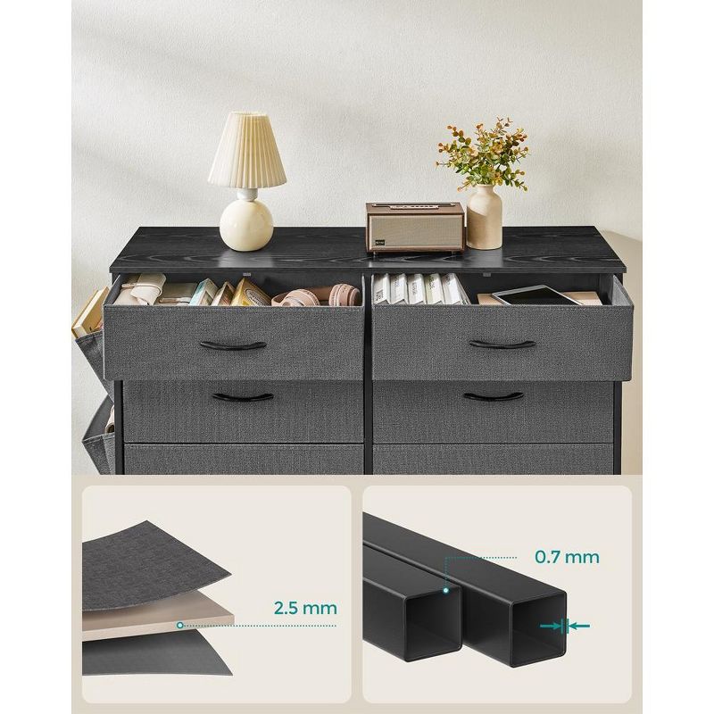 SONGMICS 6 Dresser for Bedroom, Chest Side Pockets, Drawer Dividers, Fabric Storage Organizer for Closet, Charcoal Slate Gray, 4 of 5
