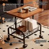 Hachikiko Frame & Walnut Concave Design Rolling Side Table with Storage Basket - 360° Silent Wheeled Mobile End Table - 4 of 4