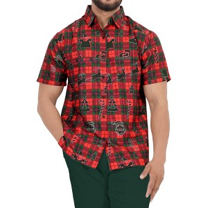 HAPPY BAY Men's Beach Button Down Funky Santa Flannel Dress Shirt Vacation Party Ugly Christmas Tree Hawaiian Gifts shirts for Men - 1 of 4