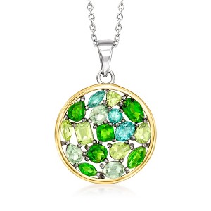 Ross-Simons 2.35 ct. t.w. Multi-Gemstone Pendant Necklace in Sterling Silver and 14kt Yellow Gold Size 18 - 1 of 4