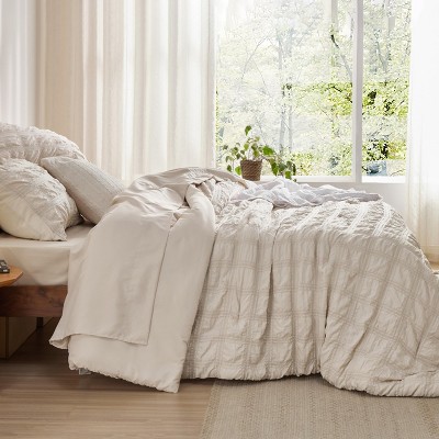 Bedsure 7 Pcs Plaid Seersucker Bedding Set Queen Size Beige — фото 5