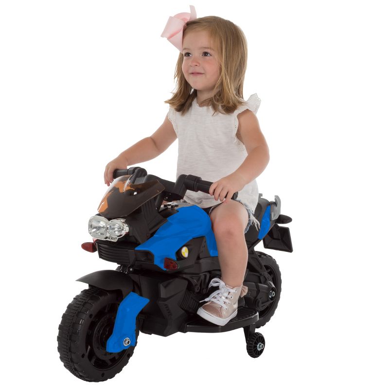 Toy Time Kids Motorcycle - Electric Ride-On with Training Wheels and Reverse Function - Blue, 4 of 11