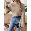 Womens Long Bell Sleeve Mock Neck Cropped Fall Winter Pullover Sweater - 2 of 4