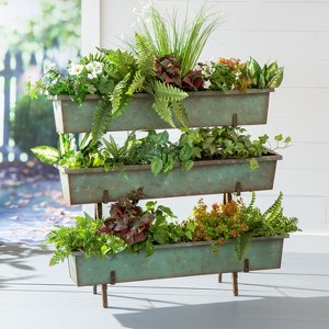 Distressed Teal Planter with Distressed Copper Rack - 1 of 4